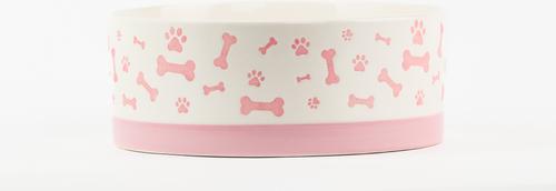 Show full view: 10 Strawberry Street Bone & Paw Banded Dog Bowl, Set of 2, White/Pink, Small slide 3 of 5