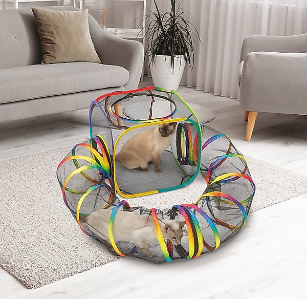 Show full view: Etna Outdoor 2-in-1 Cat Tunnel & Play Tent, Rainbow, 44-in long slide 1 of 5