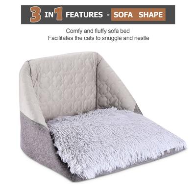 Show full view: Ownpets 3-in-1 Foldable Cat Cave Bed, Grey slide 3 of 10