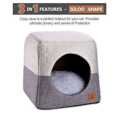 Show full view: Ownpets 3-in-1 Foldable Cat Cave Bed, Grey slide 2 of 10