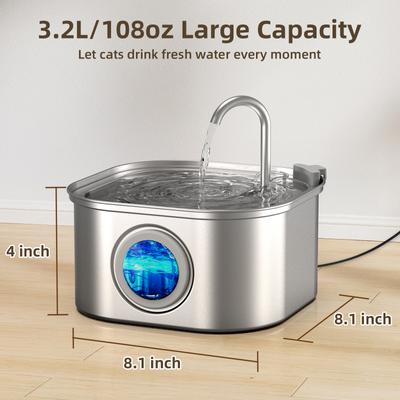 Show full view: Casfuy PWS-120 Large Water Level Window Stainless Steel Dog & Cat Water Fountain, 108-oz slide 5 of 9