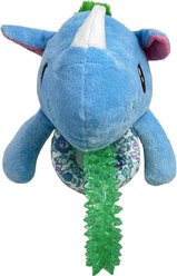 Happy Tails Ring Rascal Rhino Squeaky Dog Toy, Blue, 10-in