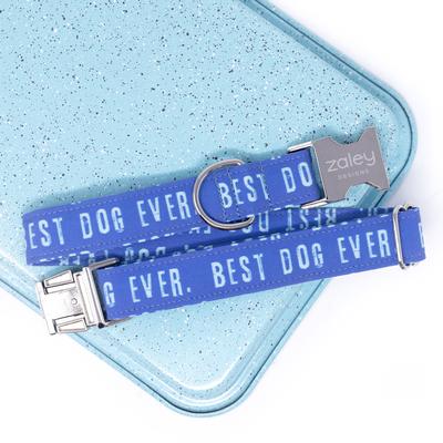 Show full view: Zaley Designs Best Dog Ever Cotton Dog Collar, Blue, Small: 10 to 14-in neck, 3/4-in wide slide 4 of 5
