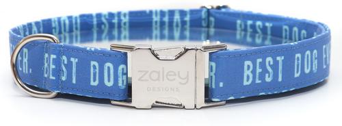 Show full view: Zaley Designs Best Dog Ever Cotton Dog Collar, Blue, Small: 10 to 14-in neck, 3/4-in wide slide 2 of 5