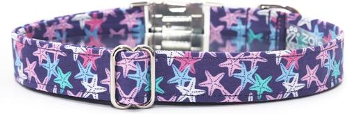 Show full view: Zaley Designs Purple Starfish Cotton Dog Collar, Large: 15 to 25-in neck, 1-in wide slide 3 of 6