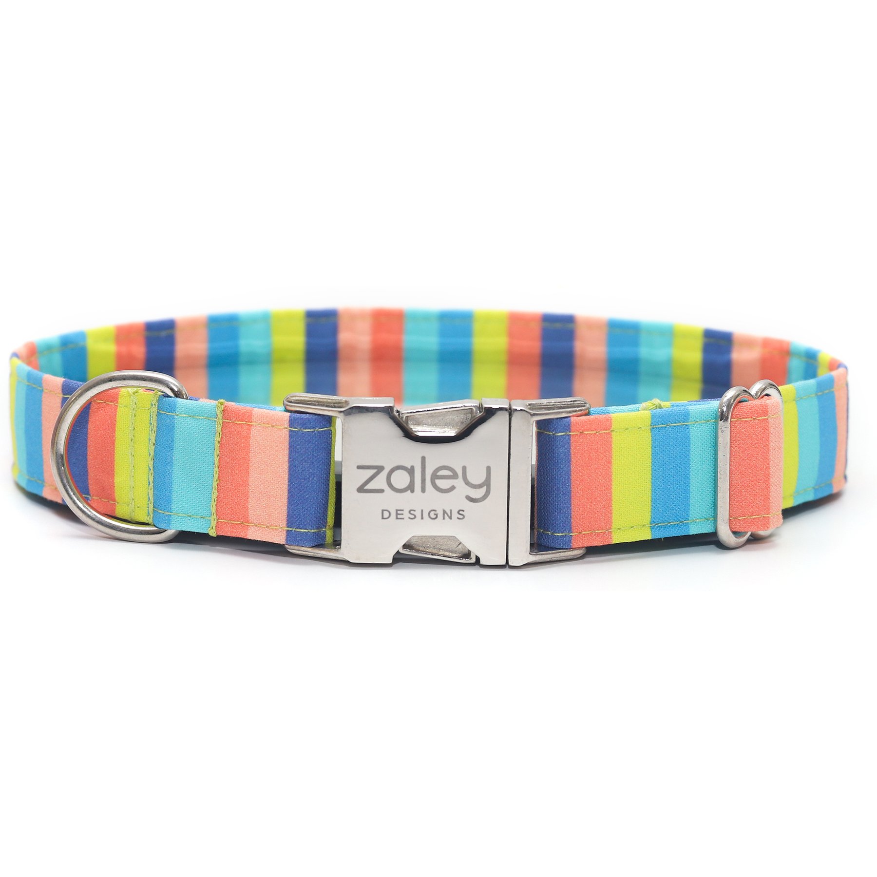 Zaley Designs Pacific Summer Stripe Cotton Dog Collar, Medium: 13 to 20-in neck, 1-in wide