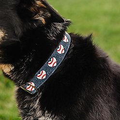 Zaley Designs Baseball Hearts Cotton Dog Collar, Small: 10 to 14-in neck, 3/4-in wide slide 2 of 5