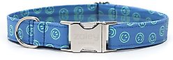 Zaley Designs Smiley Faces Cotton Dog Collar, Blue & Green, Small: 10 to 14-in neck, 3/4-in wide