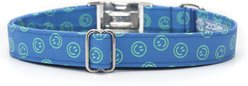 Zaley Designs Smiley Faces Cotton Dog Collar, Blue & Green, Medium: 13 to 20-in neck, 1-in wide slide 2 of 3