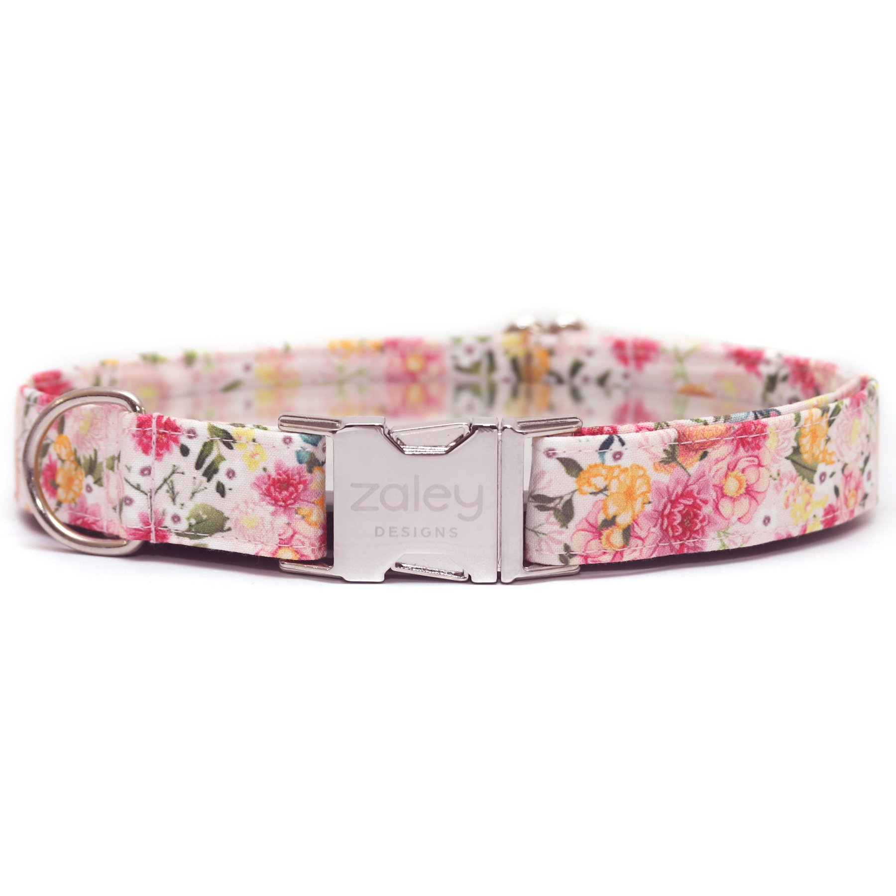 Zaley Designs Pink Floral Cotton Dog Collar, Large: 15 to 25-in neck, 1-in wide