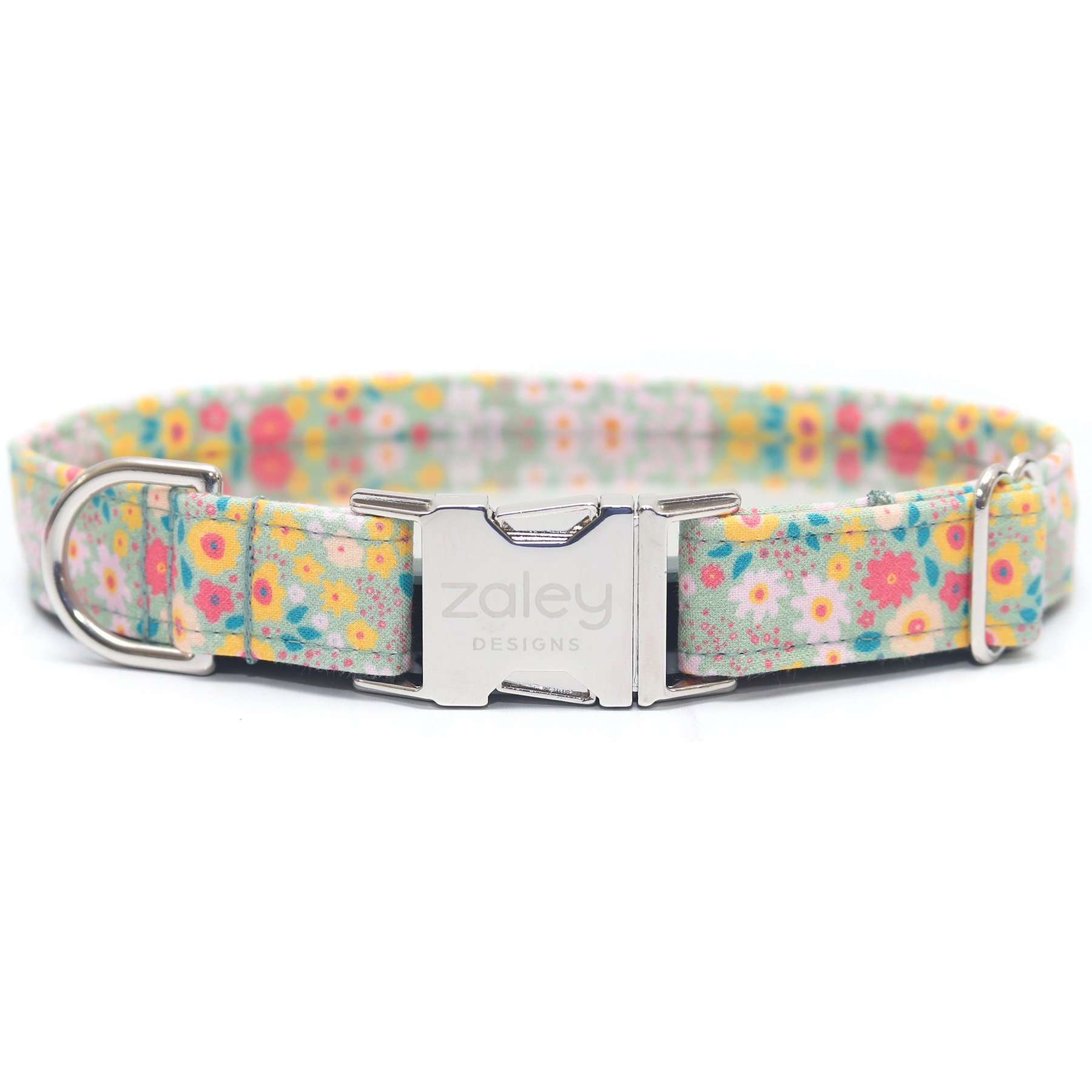 Zaley Designs Garden Floral Cotton Dog Collar, Medium: 13 to 20-in neck, 1-in wide