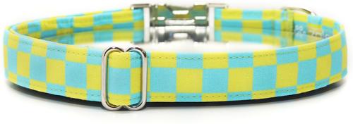 Show full view: Zaley Designs Checkered Cotton Dog Collar, Blue & Green, Large: 15 to 25-in neck, 1-in wide slide 3 of 6