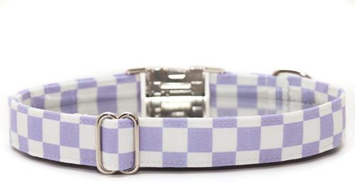 Show full view: Zaley Designs Checkered Cotton Dog Collar, Purple & White, Large: 15 to 25-in neck, 1-in wide slide 2 of 4