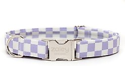 Zaley Designs Checkered Cotton Dog Collar, Purple & White, Large: 15 to 25-in neck, 1-in wide