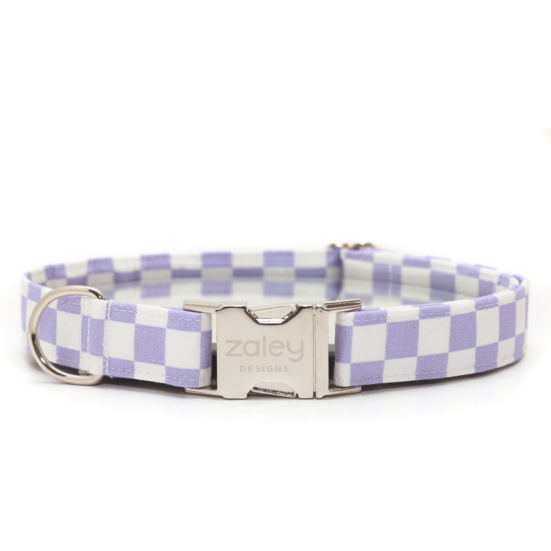 Zaley Designs Checkered Cotton Dog Collar, Purple & White, X-Small: 8 to 12-in neck, 5/8-in wide