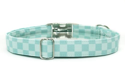 Show full view: Zaley Designs Checkered Cotton Dog Collar, Mint Blue, Medium: 13 to 20-in neck, 1-in wide slide 2 of 5