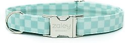 Zaley Designs Checkered Cotton Dog Collar, Mint Blue, Medium: 13 to 20-in neck, 1-in wide