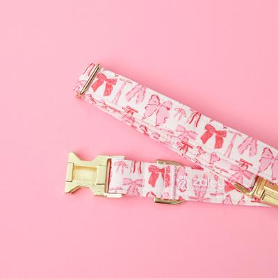Show full view: Zaley Designs Pink Bows Cotton Dog Collar, Small: 10 to 14-in neck, 3/4-in wide slide 4 of 5