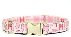 Zaley Designs Pink Bows Cotton Dog Collar, Small: 10 to 14-in neck, 3/4-in wide