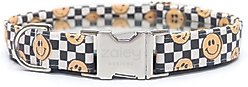 Zaley Designs Retro Checkered Smiley Faces Cotton Dog Collar, Black & White, X-Small: 8 to 12-in neck, 5/8-in wide