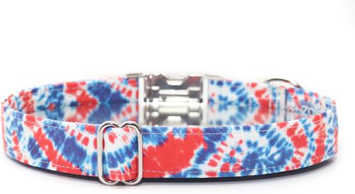 Show full view: Zaley Designs Tie-Dye Cotton Dog Collar, Red, White & Blue, Large: 15 to 25-in neck, 1-in wide slide 2 of 4