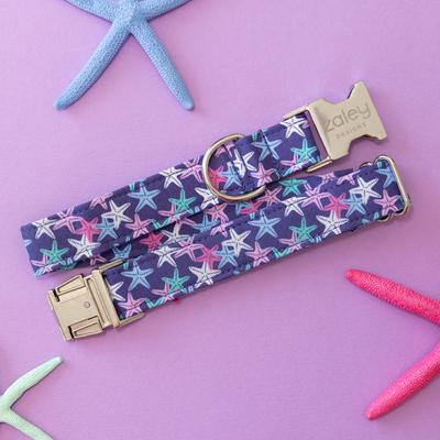 Show full view: Zaley Designs Purple Starfish Cotton Dog Collar, Large: 15 to 25-in neck, 1-in wide slide 5 of 6