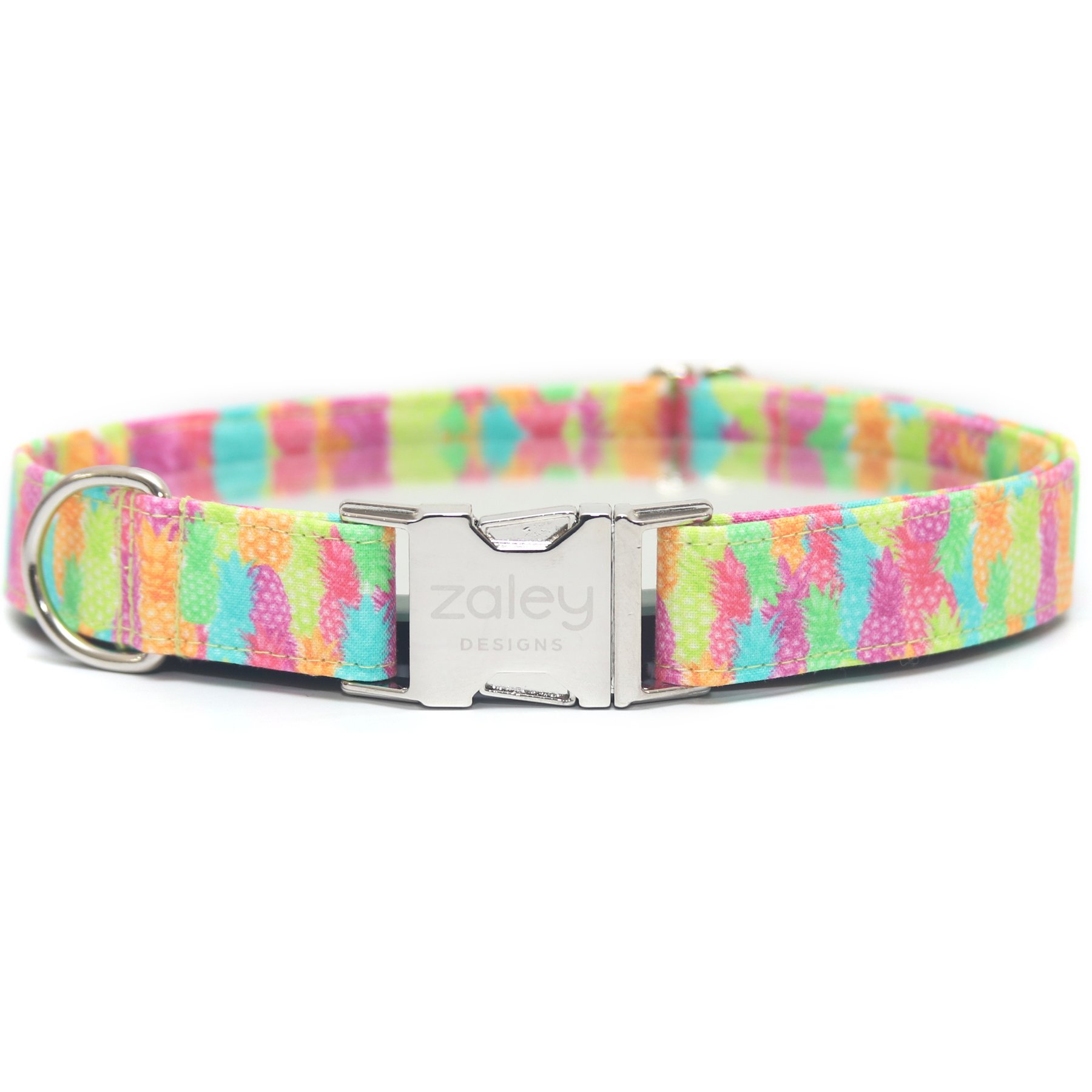 Zaley Designs Neon Pineapples Cotton Dog Collar, X-Small: 8 to 12-in neck, 5/8-in wide