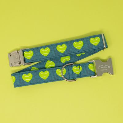 Show full view: Zaley Designs Tennis Ball Hearts Cotton Dog Collar, Large: 15 to 25-in neck, 1-in wide slide 4 of 5