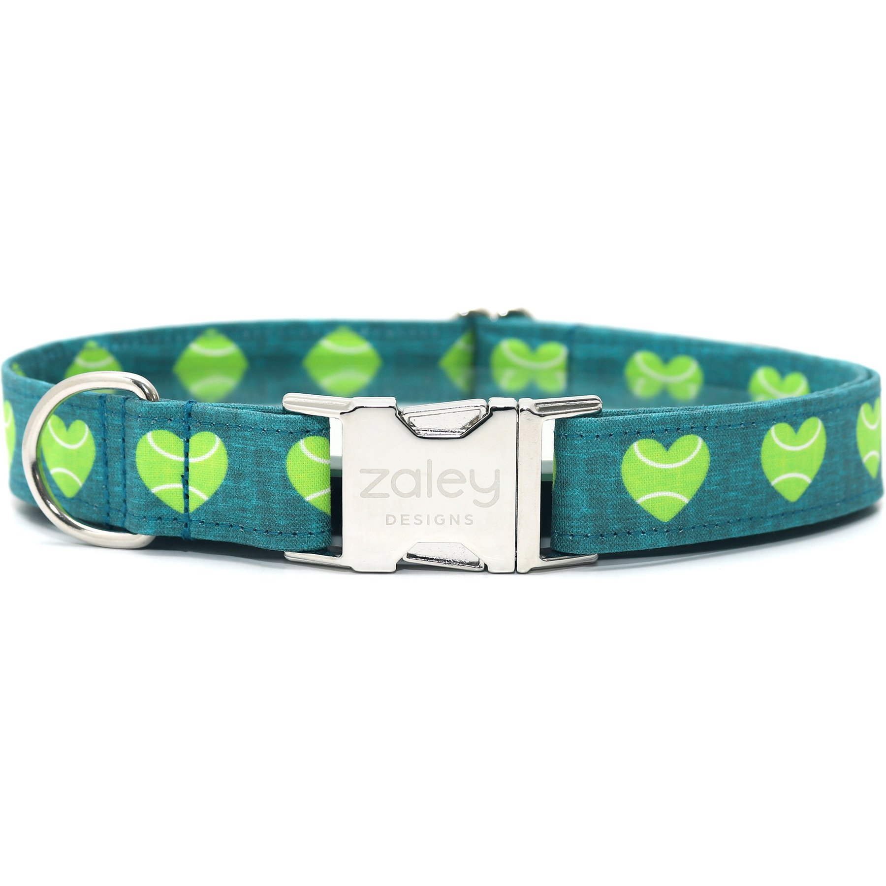 Zaley Designs Tennis Ball Hearts Cotton Dog Collar, Medium: 13 to 20-in neck, 1-in wide