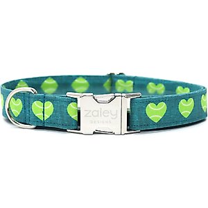 Zaley Designs Tennis Ball Hearts Cotton Dog Collar, Large: 15 to 25-in neck, 1-in wide