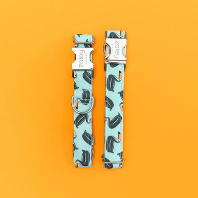 Show full view: Zaley Designs Mint Toucans Summer Cotton Dog Collar, Large: 15 to 25-in neck, 1-in wide slide 4 of 5