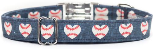 Show full view: Zaley Designs Baseball Hearts Cotton Dog Collar, X-Small: 8 to 12-in neck, 5/8-in wide slide 2 of 5
