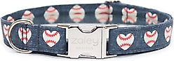 Zaley Designs Baseball Hearts Cotton Dog Collar, Large: 15 to 25-in neck, 1-in wide