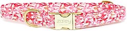 Zaley Designs Sharks Cotton Dog Collar, Pink & Gold, X-Small: 8 to 12-in neck, 5/8-in wide