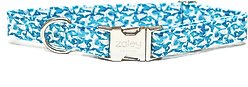 Zaley Designs Sharks Cotton Dog Collar, Blue, Small: 10 to 14-in neck, 3/4-in wide