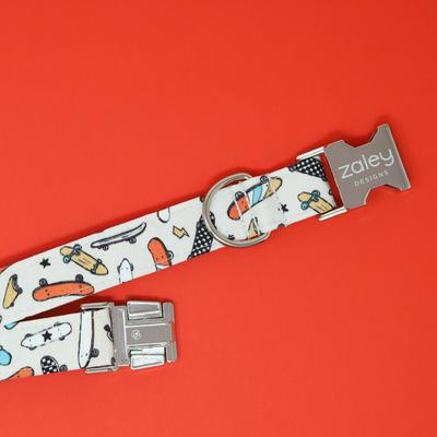 Show full view: Zaley Designs Retro Skateboards Cotton Dog Collar, X-Small: 8 to 12-in neck, 5/8-in wide slide 4 of 5
