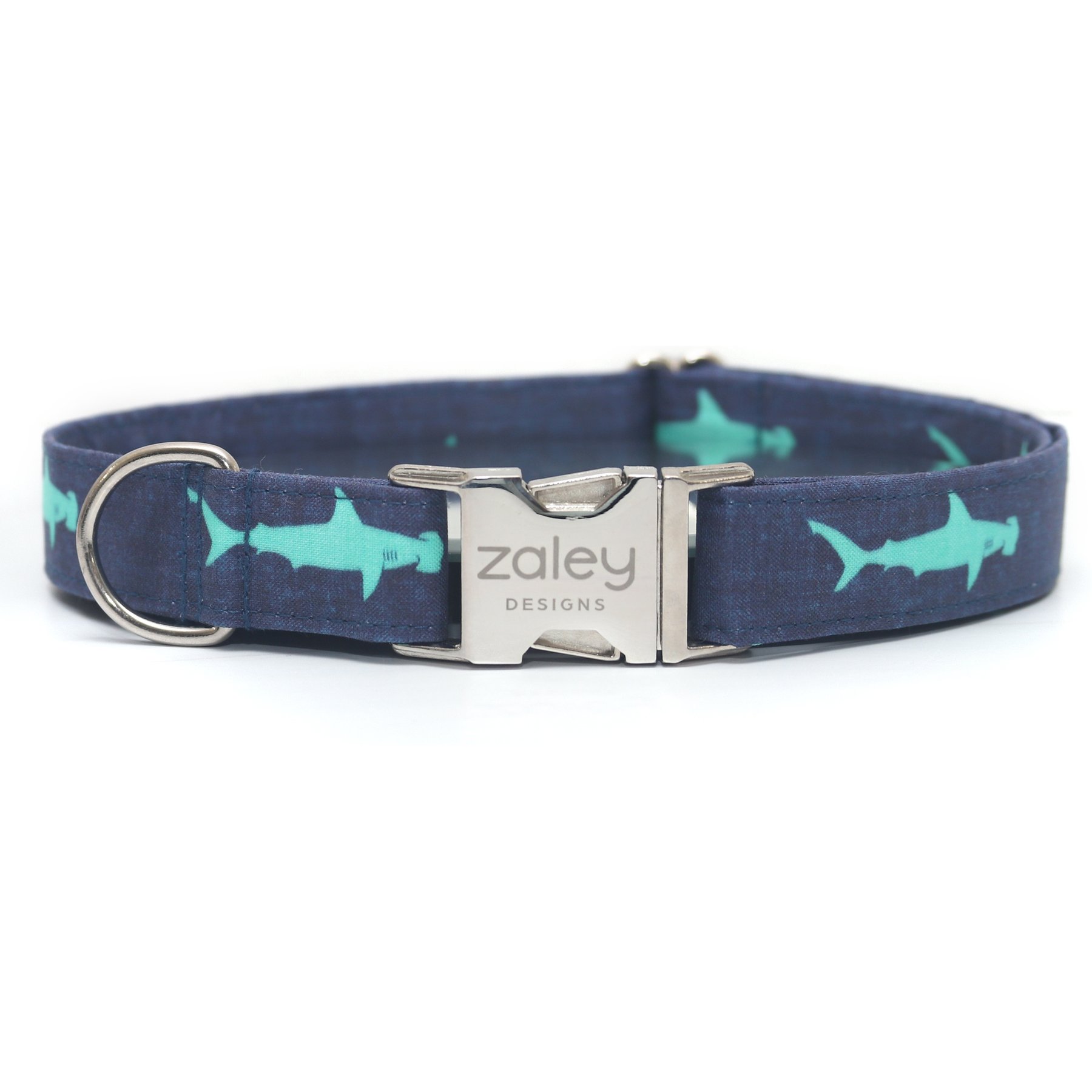Zaley Designs Hammerhead Sharks Cotton Dog Collar, Large: 15 to 25-in neck, 1-in wide