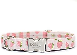 Zaley Designs Pink Strawberries Cotton Dog Collar, X-Small: 8 to 12-in neck, 5/8-in wide slide 1 of 3