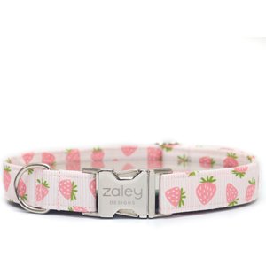 ZALEY DESIGNS Pink Strawberries Cotton Dog Collar, Large: 15 to 25
