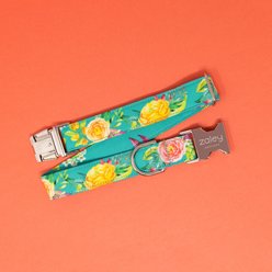 Zaley Designs Teal & Yellow Floral Cotton Dog Collar, X-Small: 8 to 12-in neck, 5/8-in wide slide 2 of 5