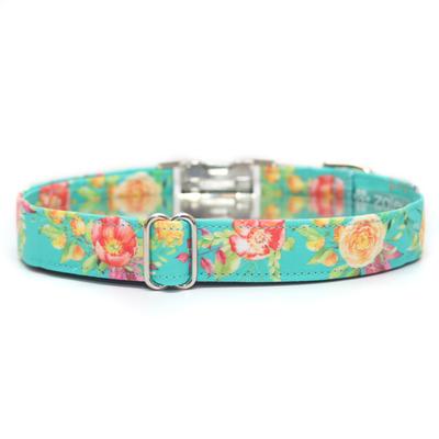 Show full view: Zaley Designs Teal & Yellow Floral Cotton Dog Collar, Medium: 13 to 20-in neck, 1-in wide slide 2 of 5