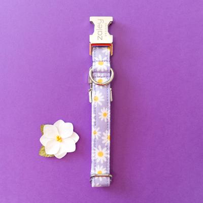 Show full view: Zaley Designs Daisies Floral Cotton Dog Collar, Purple, Medium: 13 to 20-in neck, 1-in wide slide 5 of 6