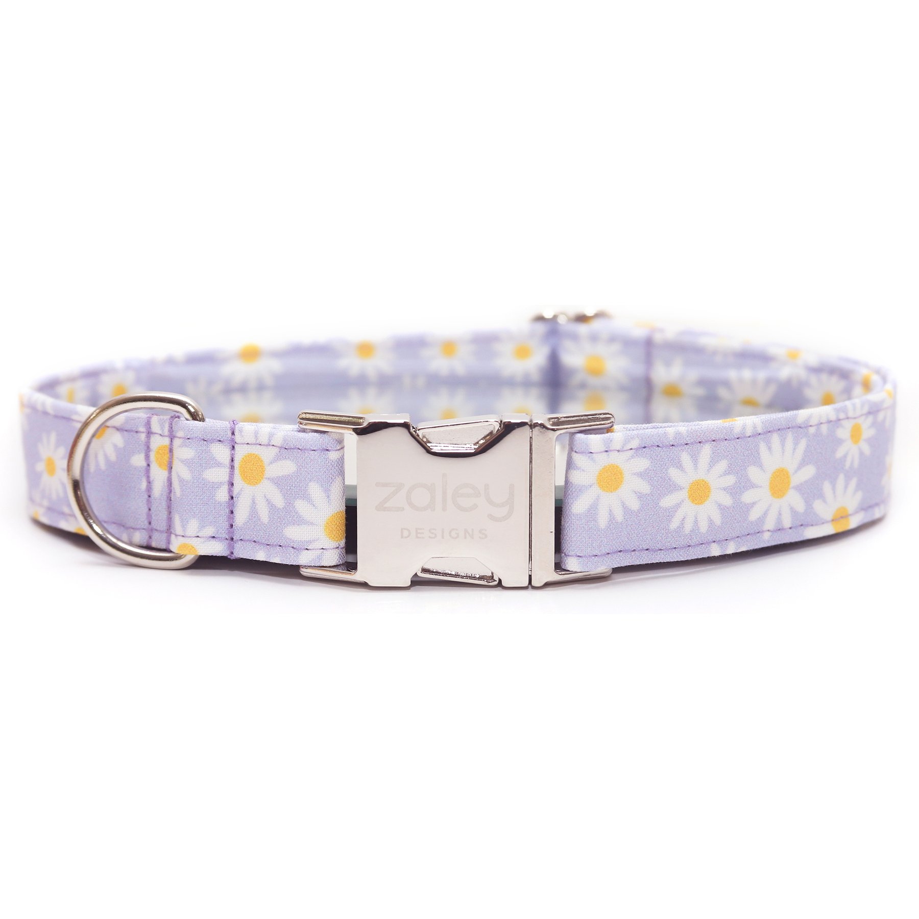 Zaley Designs Daisies Floral Cotton Dog Collar, Purple, X-Small: 8 to 12-in neck, 5/8-in wide