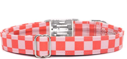 Show full view: Zaley Designs Checkered Cotton Dog Collar, Pink & Orange, Medium: 13 to 20-in neck, 1-in wide slide 2 of 7