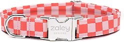 Zaley Designs Checkered Cotton Dog Collar, Pink & Orange, Medium: 13 to 20-in neck, 1-in wide