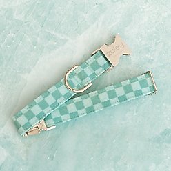 Zaley Designs Checkered Cotton Dog Collar, Mint Blue, X-Small: 8 to 12-in neck, 5/8-in wide slide 2 of 4