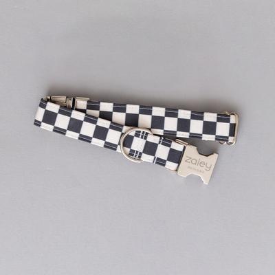 Show full view: Zaley Designs Checkered Cotton Dog Collar, Black & White, X-Small: 8 to 12-in neck, 5/8-in wide slide 4 of 6