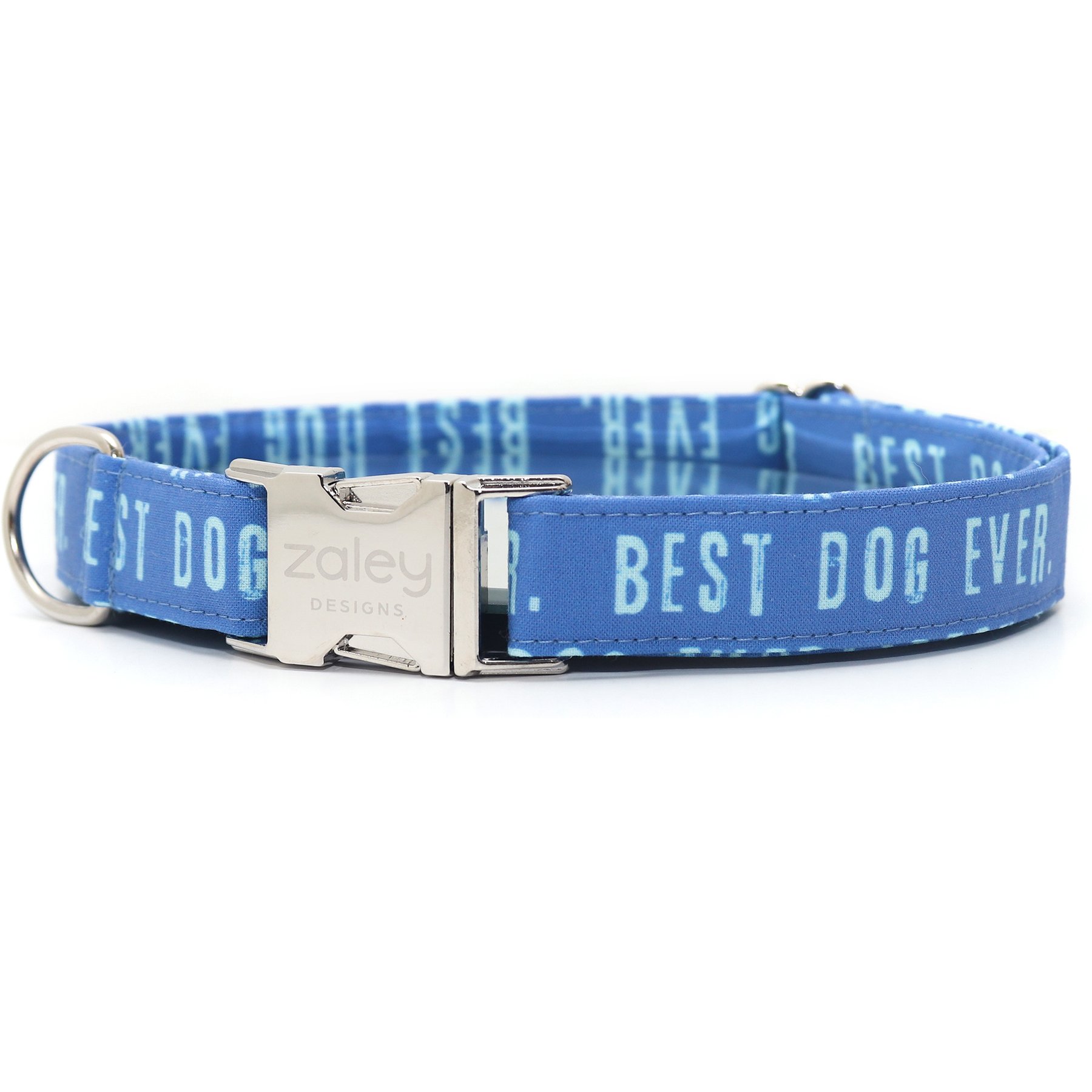 Zaley Designs Best Dog Ever Cotton Dog Collar, Blue, X-Small: 8 to 12-in neck, 5/8-in wide