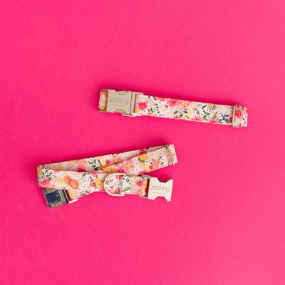 Show full view: Zaley Designs Pink Floral Cotton Dog Collar, X-Small: 8 to 12-in neck, 5/8-in wide slide 3 of 4