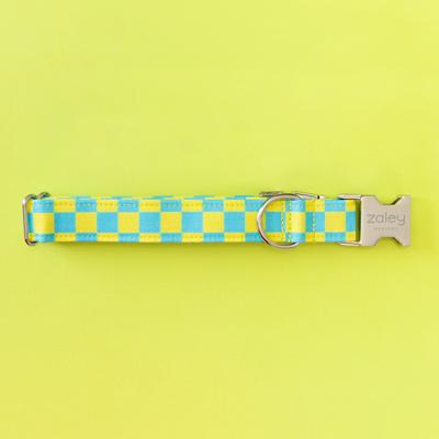 Show full view: Zaley Designs Checkered Cotton Dog Collar, Blue & Green, Large: 15 to 25-in neck, 1-in wide slide 4 of 6